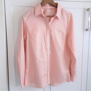 GAP Women's Button Down Top Coral / White Floral Print Size M 100% Cotton NWOT